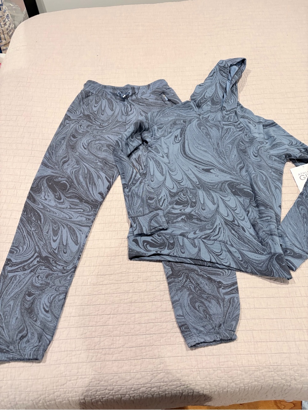 Athleta Girl In Your Element Hoodie 2.0 & Warm Up Jogger 2.0 Set Blue Swirl L/12